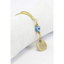 Biuti El Yapımı Mavi Yassı Nazar Boncuğu Metal Nazar Ayeti Araba Dikiz Ayna Süsü, Yeni Araba Hediyesi