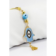 Biuti Mavi Cam Nazar Boncuklu Püsküllü Hamse Eli Araba Dikiz Ayna Süsü