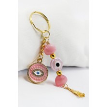 Biuti Şeker Pembesi Yassı Nazar Boncuklu Salkım Göz Figürlü Anahtarlık, Hediyelik Anahtarlık
