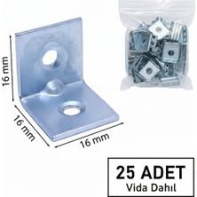 Hobidabi 25 Ad L Demir Gönye Köşebent 16X16X16MM- Mobilya Dolap Köşe Birleştirme Bağlantı Aparatı