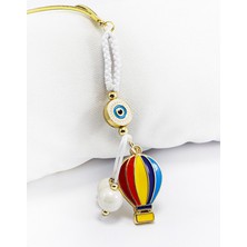 Biuti Beyaz Renkli Çerçeveli Nazar Boncuklu Renkli Uçan Balon Salkım Dikiz Ayna Süsü, Yeni Araba Hediyesi