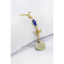 Biuti Lacivert Hamse Anka Kuşu Metal Ayetel Kürsi Araba Dikiz Ayna Süsü, Gold Renkli