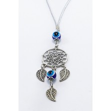 Biuti Gümüş Renkli, Nazar Boncuklu Salkım Yapraklı Düş Kapanı Figürlü Dikiz Ayna Süsü