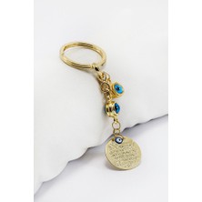 Biuti Çerçeveli Nazar Boncuklu Metal Ayetel Kürsi Anahtarlık, Hediyelik Anahtarlık