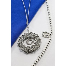 Biuti Gümüş Renk Detaylı Parlak Taşlı Ay Yıldızlı Dikiz Ayna Süsü, Hediyelik Yeni Araba Hediyesi