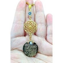 Biuti Parlak Taşlı Nazar Boncuklu Lotus Çiçeği Detaylı Metal  Ayetel Kürsi  Araba Dikiz Ayna Süsü