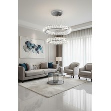 Elizim Home Lighting Kristal 2 Katlı Uzaktan Kumandalı Krom Avize
