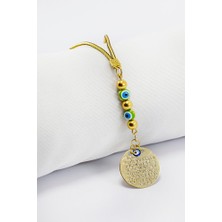 Biuti Yeşil Minik Nazar Boncuklu Metal Ayetel Kürsi Araba Dikiz Ayna Süsü, Gold Renkli