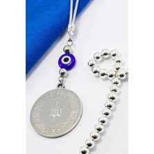 Biuti Yassı Nazarlı Gümüş Renkli Ayetel Kürsi Allah Lafzı Felak Nas Ihlas Paslanmaz Çelik Araba Ayna Süsü