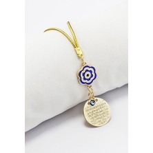 Biuti Mineli Çiçekli Metal Ayetel Kürsi Dualı Dikiz Ayna Süsü, Yeni Araba Hediyesi