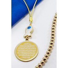 Biuti Beyaz Sedefli Balık Figürlü Ayetel Kürsi Nazar Ayeti Araba Dikiz Ayna Süsü, Yeni Araba Hediyesi