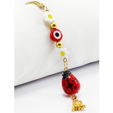 Biuti Kırmızı Cam Nazar Boncuklu Püsküllü Dikiz Ayna Süsü Tarz Yeni Papatyalı Araba Hediyesi