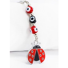 Biuti El Yapımı Cam Nazar Boncuklu Kırmızı Uğur Böceği Araba Dikiz Ayna Süsü, Yeni Araba Hediyesi