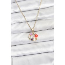 Prativas 316L Çelik Zincir Gold Renk Çiçekli Kedili Model Kadın Kolye - PRT3500EB10181