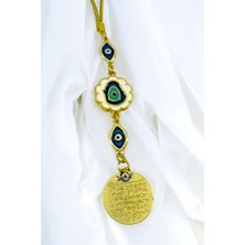 Biuti Elips Nazar Çiçekli Metal Ayetel Kürsi Araba Dikiz Ayna Süsü, Yeni Araba Hediyesi