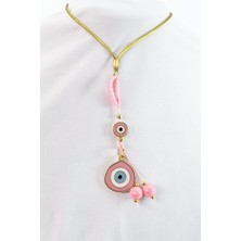 Biuti Toz Pembe Parlak Taşlı Küp Boncuk Detaylı Göz Figürlü Araba Dikiz Ayna Süsü, Yeni Araba Hediyesi