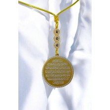 Biuti Üçlü Zirkon Taşlı Altın Renkli Çelik Çift Taraflı Ayetel Kürsi/felak Nas Ihlas Araba Dikiz Ayna Süsü