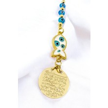 Biuti Metal Ayetel Kürsi Araba Dikiz Ayna Süsü, Beyaz Balık Cam Turkuaz Nazar Boncuklu Hediyelik