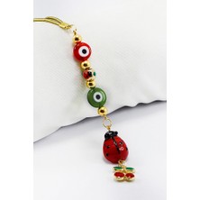 Biuti Yassı Cam Nazar Boncuklu Kirazlı Kırmızı Uğur Böcekli Araba Dikiz Ayna Süsü