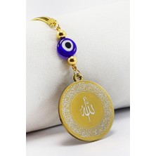 Biuti Lacivert Yassı Nazar Boncuklu Ayetel Kürsi Allah Lafzı Felak Nas Ihlas Çelik Araba Ayna Süsü