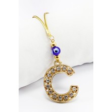 Biuti Gold Renkli Parlak Taşlı C Harfi Araba Dikiz Ayna Süsü, Yeni Harfli Araba Hediyesi