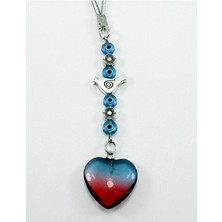 Biuti Kırmızı Turkuaz Cam Nazar Boncuğu Metal Kuş Araba Dikiz Ayna Süsü, Kalpli Yeni Araba Hediyesi