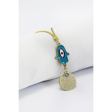 Biuti Turkuaz Nazarlı Hamse Metal Ayetel Kürsi Araba Dikiz Ayna Süsü, Gold Renkli