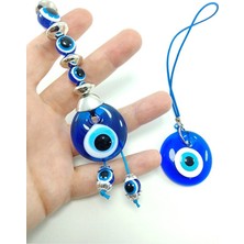 Ennea Art Dikiz Ayna Süsü El Boyama Cam Nazar Boncuğu + Üç Boyutlu Plastik Boncuklu Anahtarlık Ikili Set