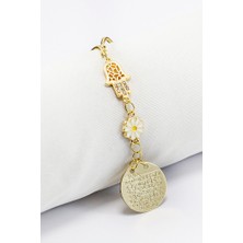 Biuti Parlak Taşlı Hamse Eli Papatyalı Metal Ayetel Kürsi Dualı Dikiz Ayna Süsü, Araba Hediyesi