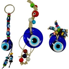 Ennea Art Nazarlık Set Duvar Dekoru + Anahtarlık + Magnet El Yapımı Cam Hediyelik Set
