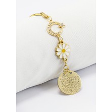 Biuti Ay Yıldızlı Papatyalı Metal Ayetel Kürsi Dualı Dikiz Ayna Süsü, Araba Hediyesi