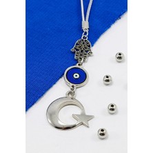 Biuti Hamse Eli Çerçeveli Nazar Boncuklu Ay Yıldız Araba Dikiz Ayna Süsü, Yeni Araba Hediyesi