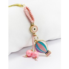 Biuti Şeker Pembesi Çerçeveli Nazar Boncuklu Renkli Uçan Balon Salkım Dikiz Ayna Süsü, Yeni Araba Hediyesi