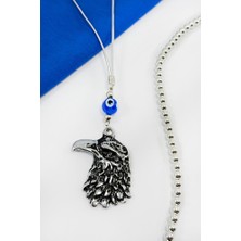 Biuti Lacivert El Yapımı Cam Nazar Boncuklu Eskitme Metal Kartal Araba Dikiz Ayna Süsü