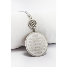 Biuti Yaşam Çiçeği Paslanmaz Çelik Ayetel Kürsi Felak Nas Ihlas Araba Dikiz Ayna Süsü (4,5cm Plaka)