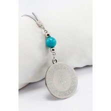 Biuti Turkuaz Boncuklu Gümüş Renkli Ayetel Kürsi Allah Lafzı Felak Nas Ihlas Çelik Araba Ayna Süsü