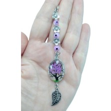 Biuti Pembe Yaşayan Manzara Araba Dikiz Ayna Süsü Nazar Boncuklu ve Metal Cicekli Hediyelik Aksesuar