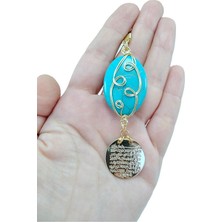 Biuti Metal Ayetel Kürsi Araba Dikiz Ayna Süsü Lüks Aksesuar Metal Örme Çerçeveli Turkuaz Doğal Taş