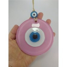 Ennea Art Opak Toz Pembe Nazar Boncuğu 10 cm El Yapımı Cam Duvar Dekoru Hediyelik Eşya