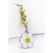 Biuti Gümüş Renkli Sarı Nazar Boncuklu Metal Papatya Araba Dikiz Ayna Süsü, Yeni Araba Hediyesi