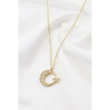 Biuti Parlak Taşlı Ay Yıldızlı Lak Kaplama Bijüteri Kolye (Zincir 45 Cm)