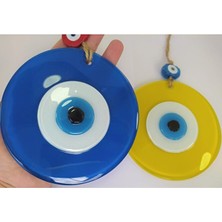 Ennea Art Opak Cam Nazar Boncuğu Ikili Set Mavi ve Sarı Duvar Dekoru 12CM