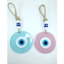 Ennea Art Toz Pembe ve Cam Göbeği Renkli Cam Nazar Boncuğu El Yapımı Ikili Set Duvar Dekoru Hediyelik Eşya