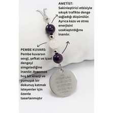 Biuti Çelik Ayetel Kürsi Kişiselleştirilebilir Araba Dikiz Ayna Süsü, Doğal Taşlar: Ametist, Pembe Kuvars