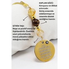 Biuti Çelik Ayetel Kürsi Fatiha Dualı Araba Dikiz Ayna Süsü, Doğal Taşlar: Kaplan Gözü, Sitrin