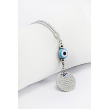 Biuti El Yapımı Mavi Yassı Nazar Boncuğu Metal Ayetel Kürsi Araba Dikiz Ayna Süsü, Yeni Araba Hediyesi