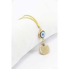 Biuti Desenli Çerçeve Nazar Gold Renkli Metal Ayetel Kürsi Araba Dikiz Ayna Süsü, Araba Hediyesi