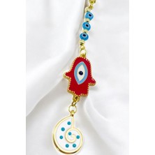 Biuti Kırmızı Hamse Fatma Ana Eli Metal Araba Dikiz Ayna Süsü, Cam Nazar Boncuğu Salyangoz