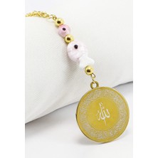 Biuti El Yapımı Pembe Cam Balıklı Allah Lafzı Ayetel Kürsi Felak Nas Ihlas Dikiz Ayna Süsü (3,5)