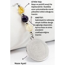 Biuti Çelik Ayetel Kürsi Nazar Ayeti Araba Dikiz Ayna Süsü, Doğal Taşlar: Ametist, Sitrin